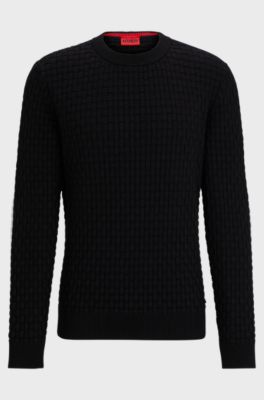 Relaxed-fit pure-cotton sweater with 3D knitted pattern, Black