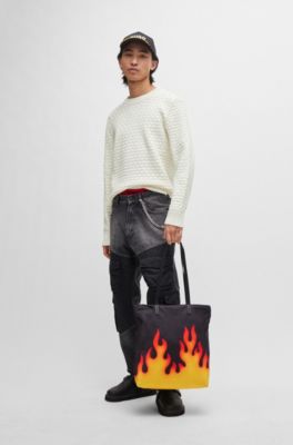 Relaxed-fit pure-cotton sweater with 3D knitted pattern, White