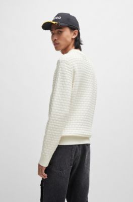 Relaxed-fit pure-cotton sweater with 3D knitted pattern, White