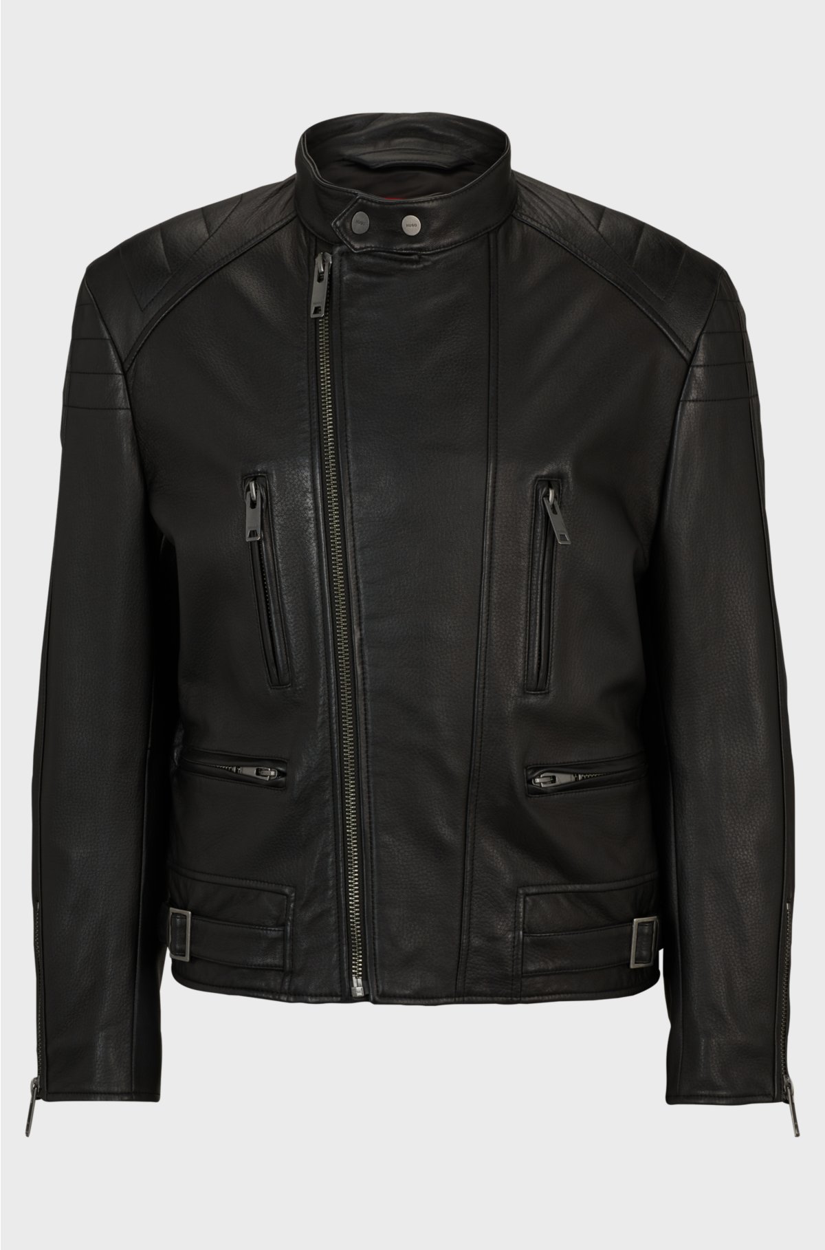 Zipped jacket in lightly padded leather, Black