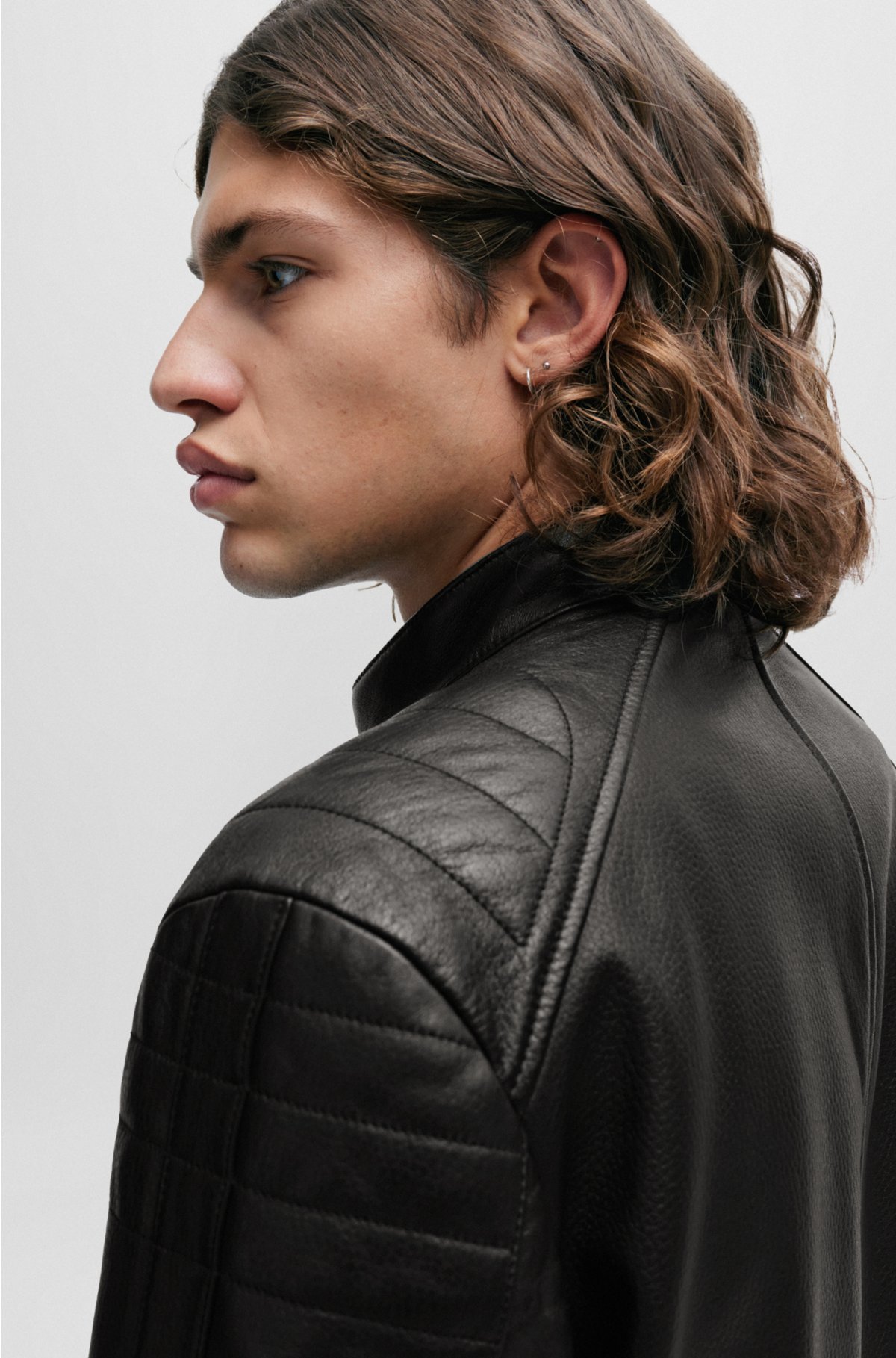 Zipped jacket in lightly padded leather, Black