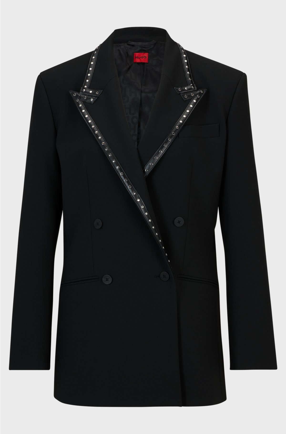 Regular-fit Western-inspired jacket with stud trim, Black