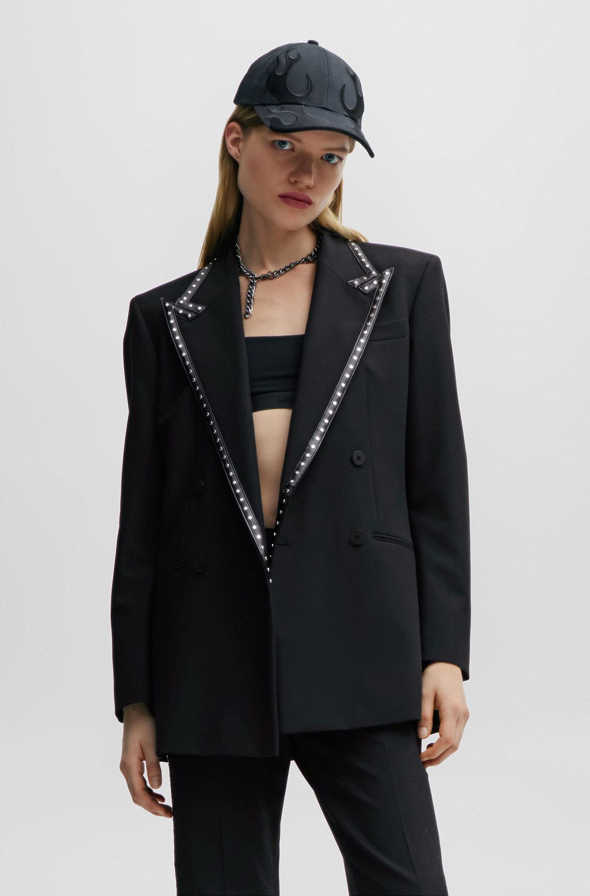 Regular-fit Western-inspired jacket with stud trim, Black