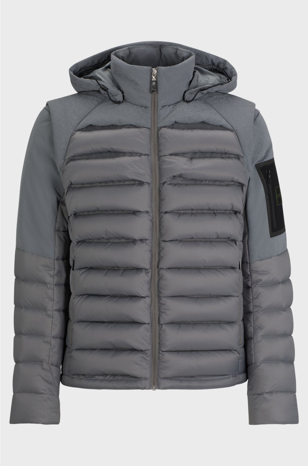 Water-repellent jacket with detachable sleeves and hood, Grey