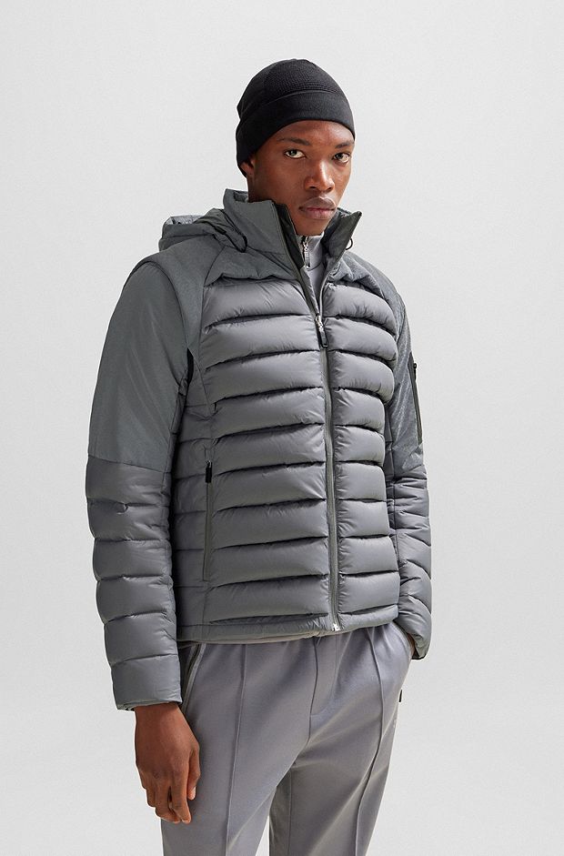 Water-repellent jacket with detachable sleeves and hood, Grey
