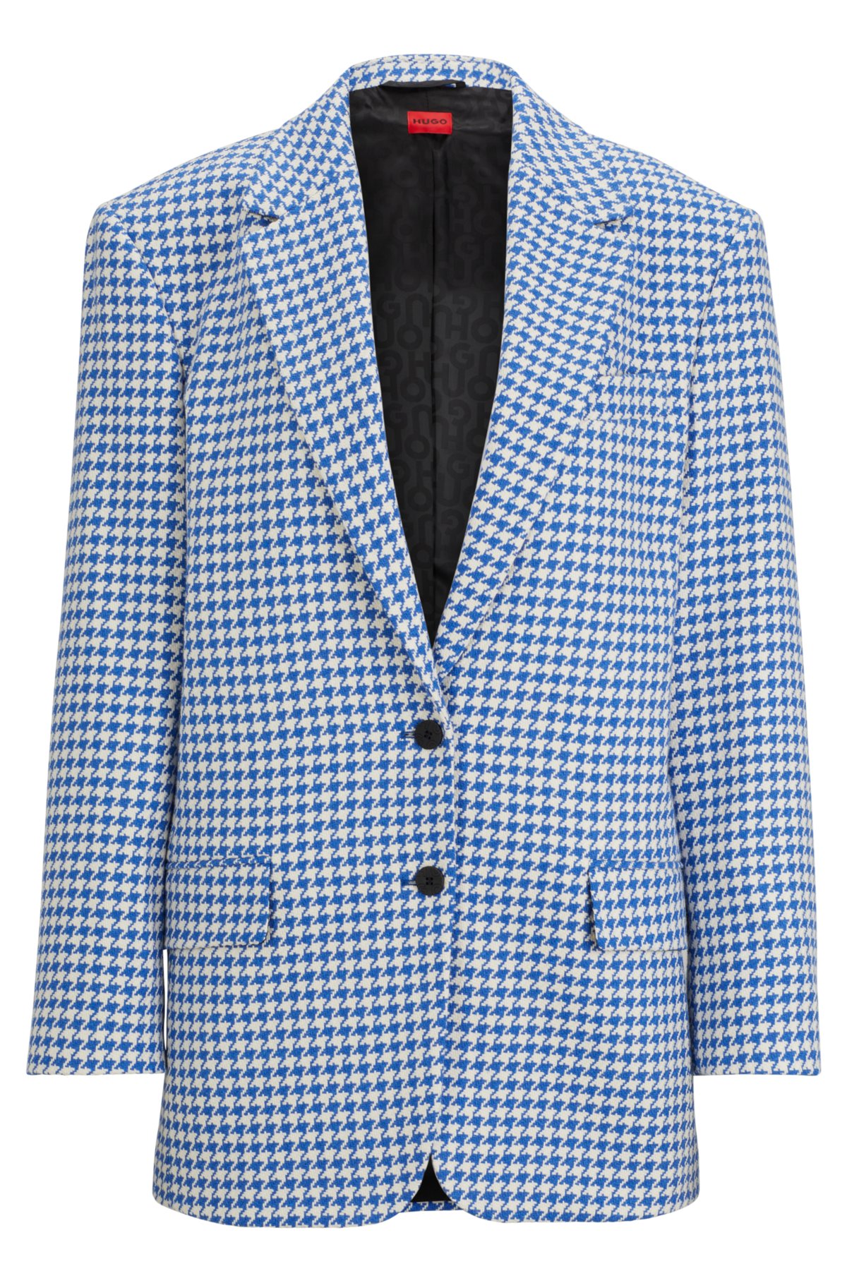 Oversized-fit jacket in a houndstooth cotton blend, Blue Patterned