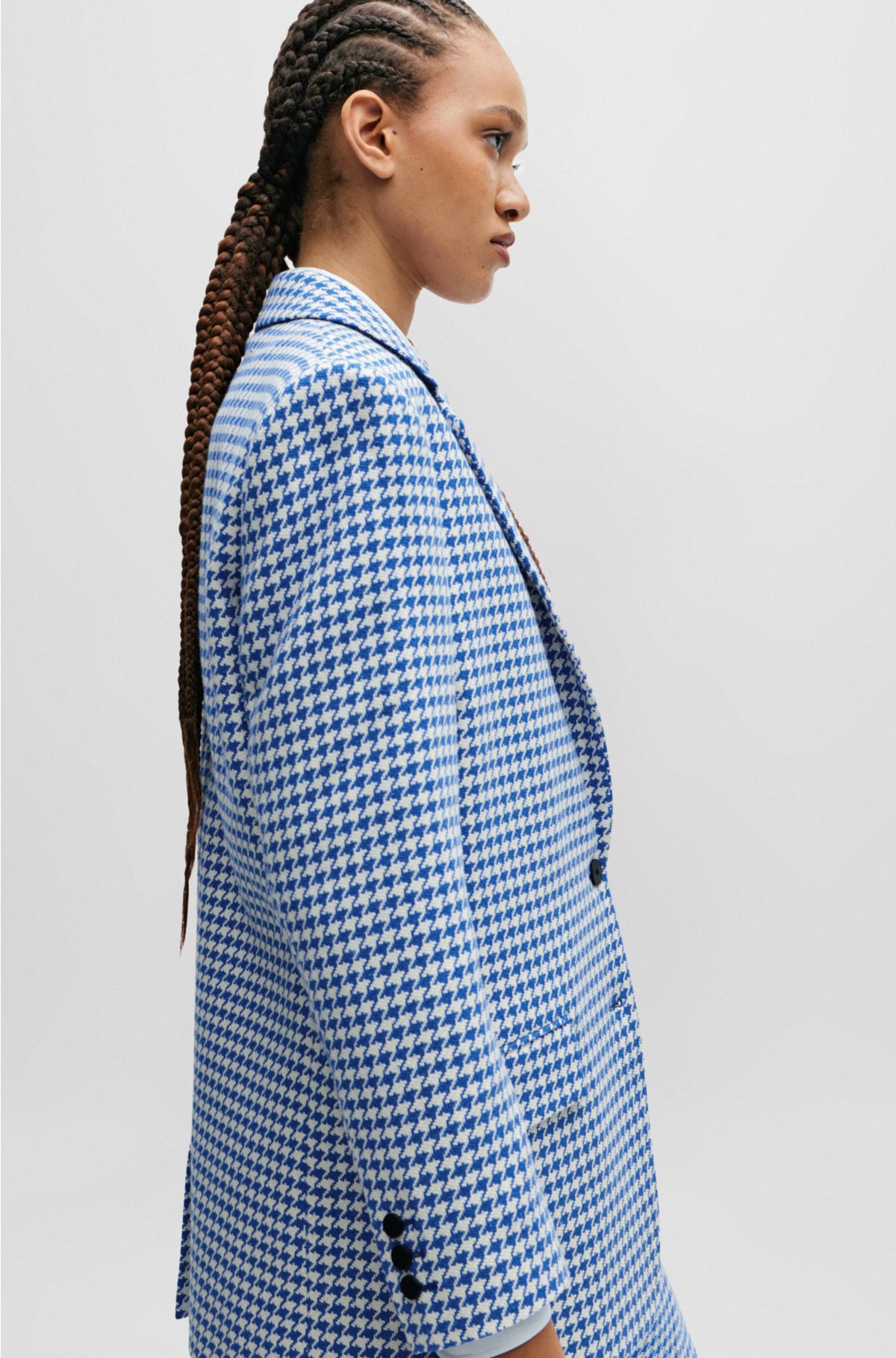 Oversized-fit jacket in a houndstooth cotton blend, Blue Patterned