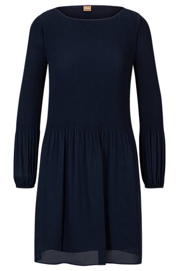 Regular-fit dress with long sleeves and pleated skirt, Hugo boss