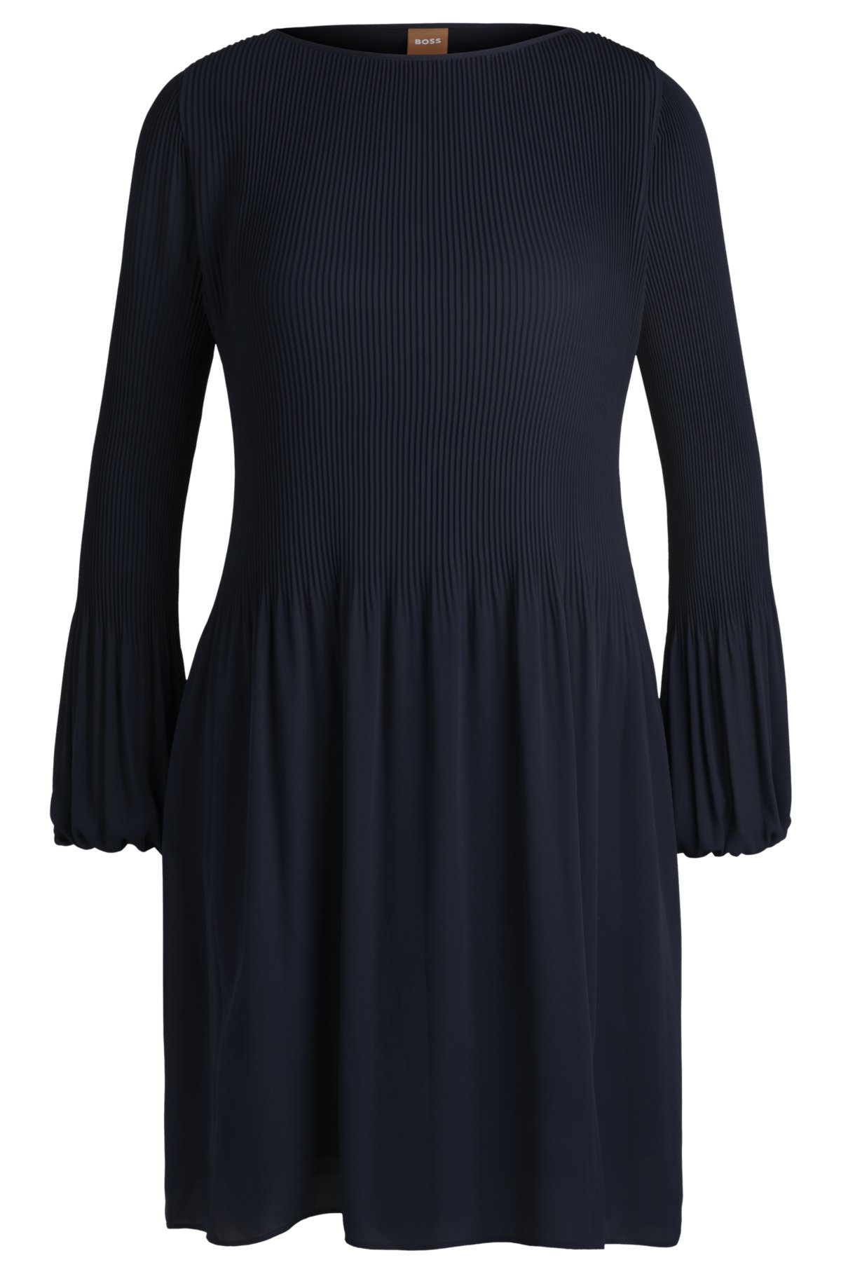 Regular-fit dress with long sleeves and pleated skirt, Dark Blue