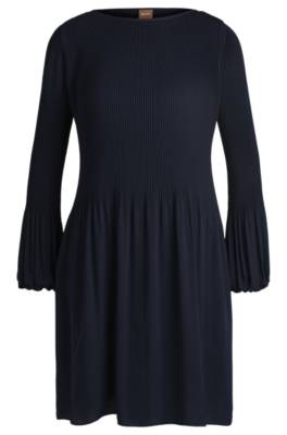 Hugo Boss Regular-fit Dress With Long Sleeves And Pleated Skirt In Black