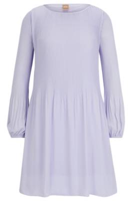 Hugo Boss Regular-fit Dress With Long Sleeves And Pleated Skirt In Purple