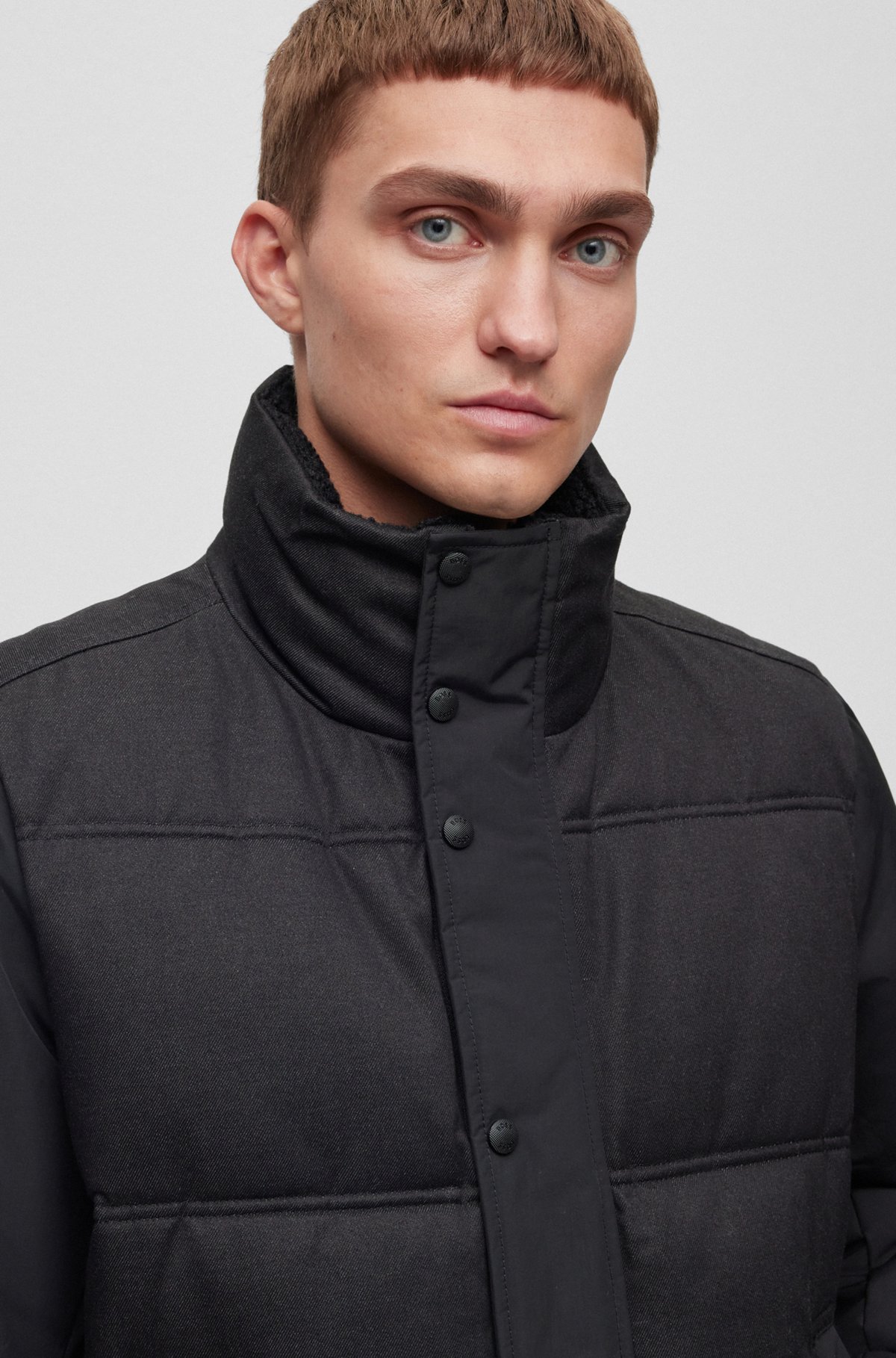 BOSS - Mixed-material relaxed-fit jacket with puffer padding