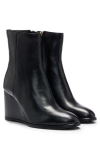 Italian-made ankle boots in leather with wedge heel, Black