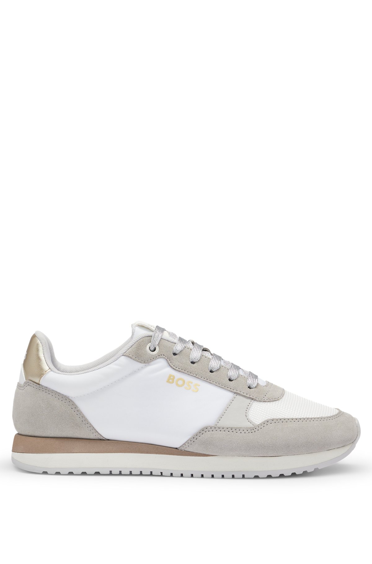 Mixed-material trainers with suede and mesh, White