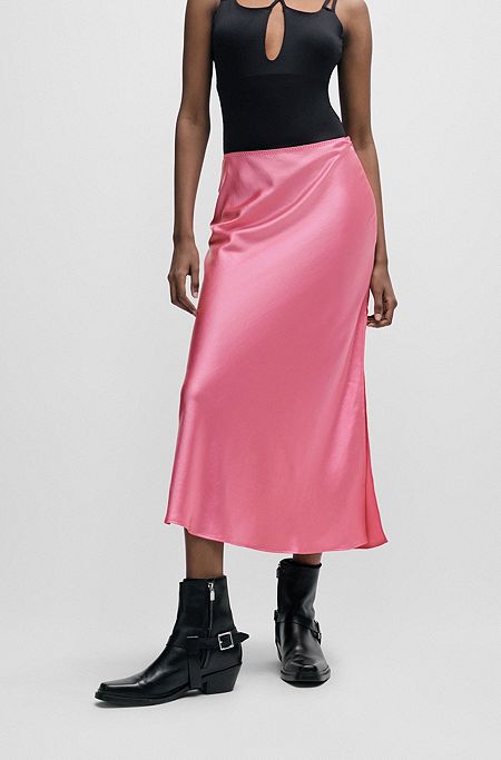 Атласная юбка макси с разрезом сбоку, светло-розовый