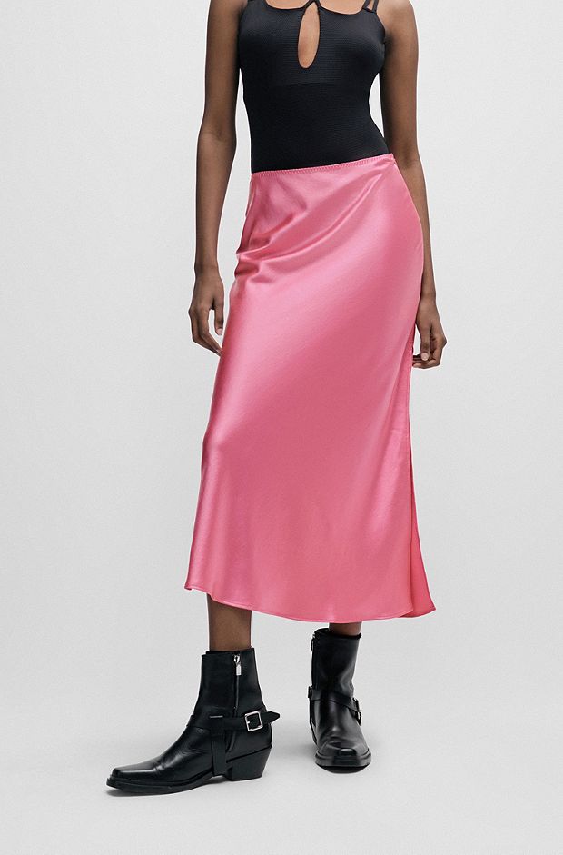 Атласная юбка макси с разрезом сбоку, светло-розовый