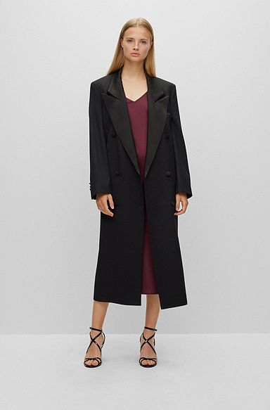 Oversized-fit tuxedo coat in a wool blend, Black