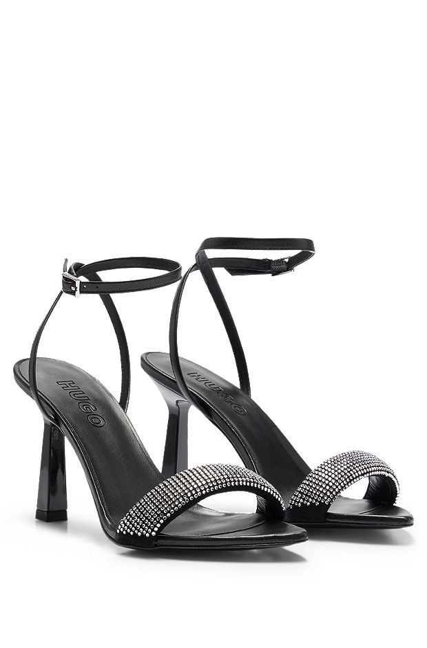 Nappa-leather sandals with crystal-embellished straps, Black