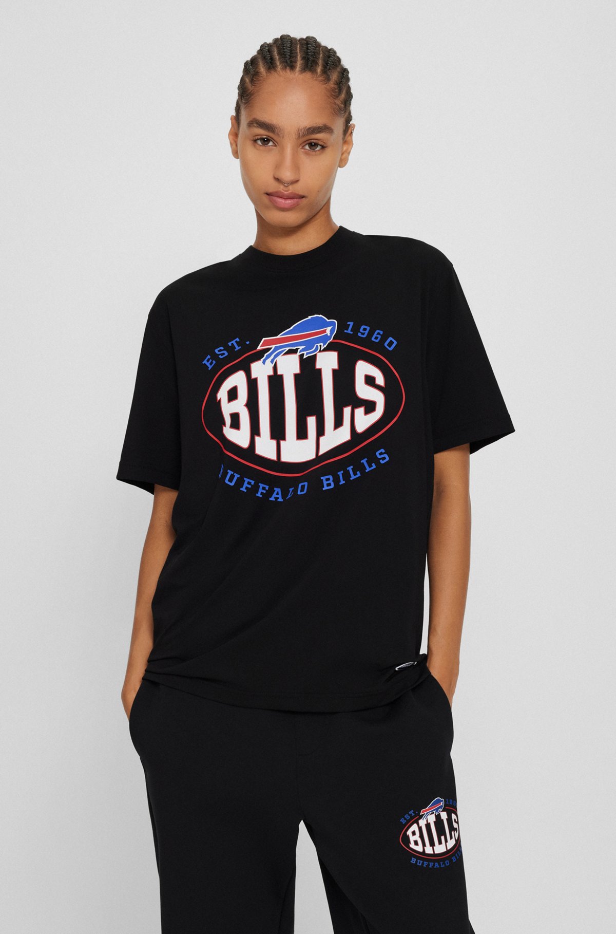 BOSS x NFL T-shirt i bomuld med stræk og fælles branding, Bills