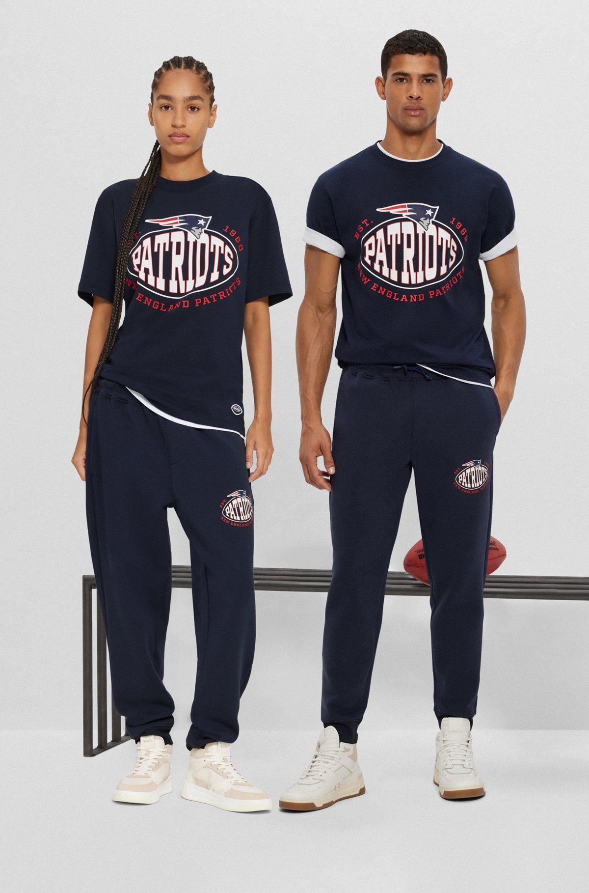  BOSS x NFL T-shirt i bomuld med stræk og fælles branding, Patriots