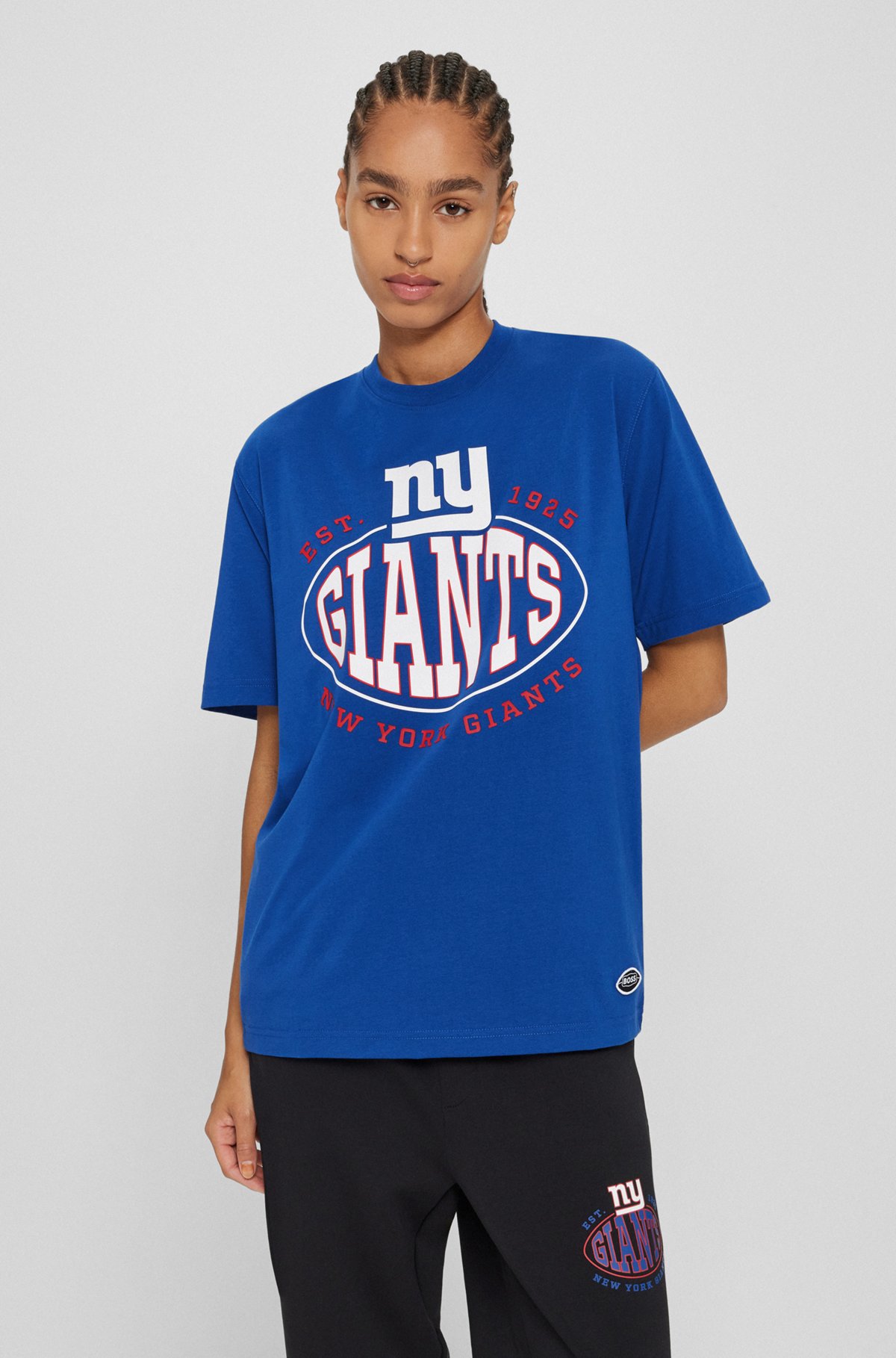 BOSS x NFL T-shirt i bomuld med stræk og fælles branding, Giants