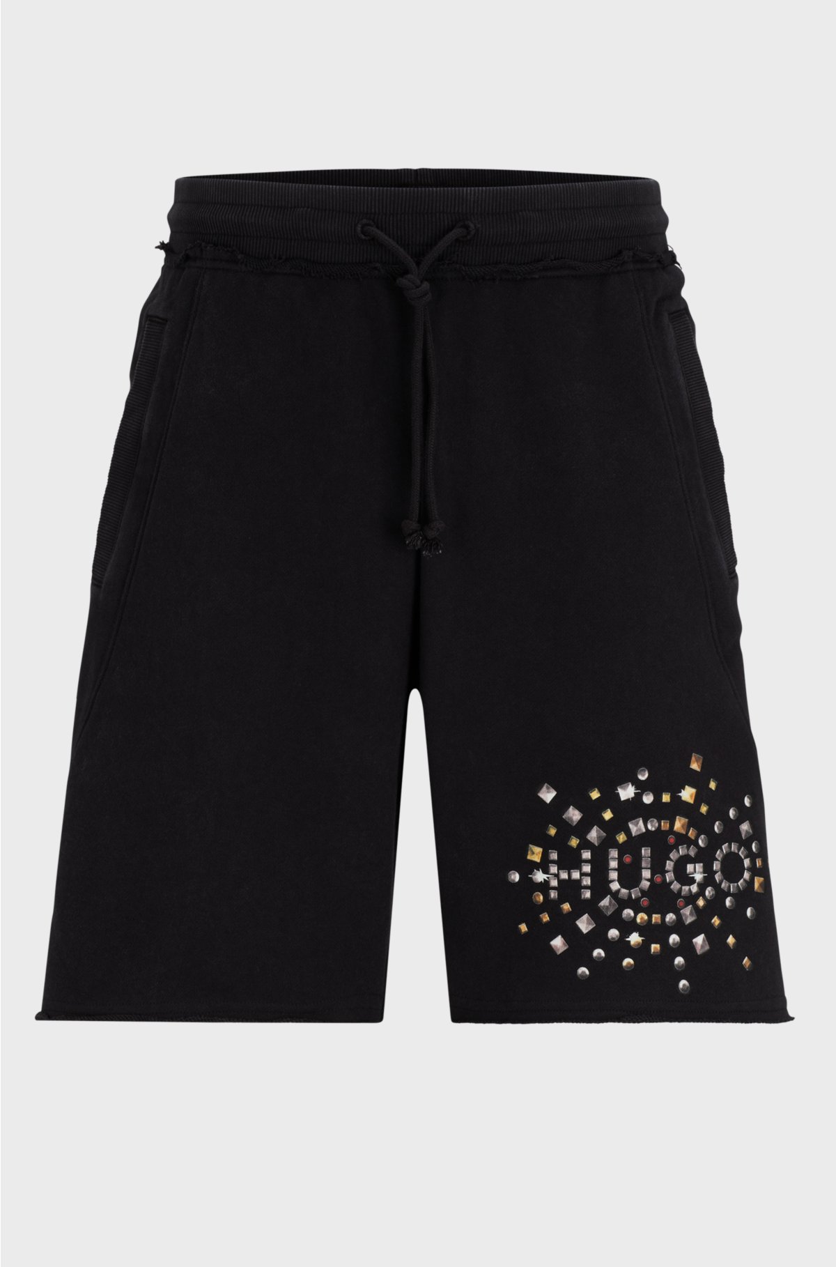 Cotton-terry shorts with stud-effect artwork, Black