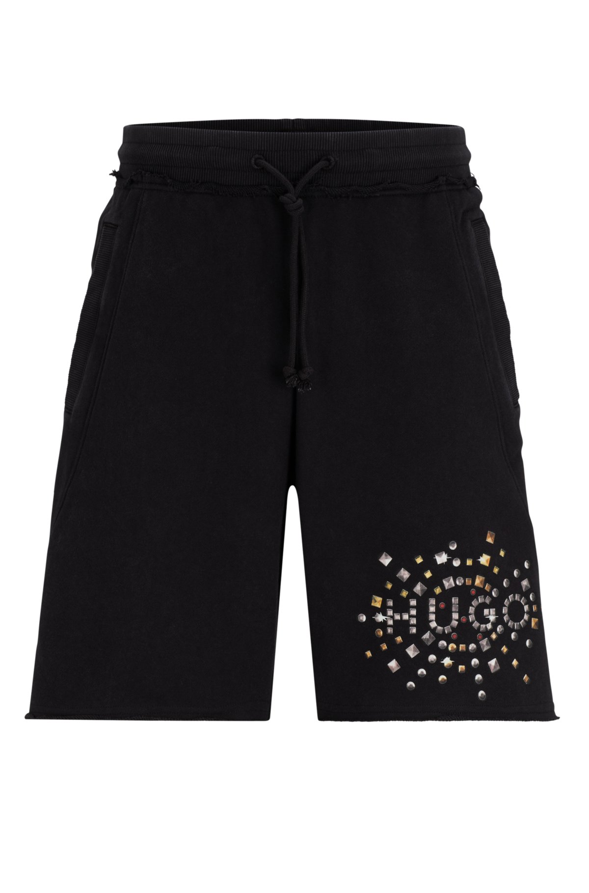 HUGO - Cotton-terry shorts with stud-effect artwork