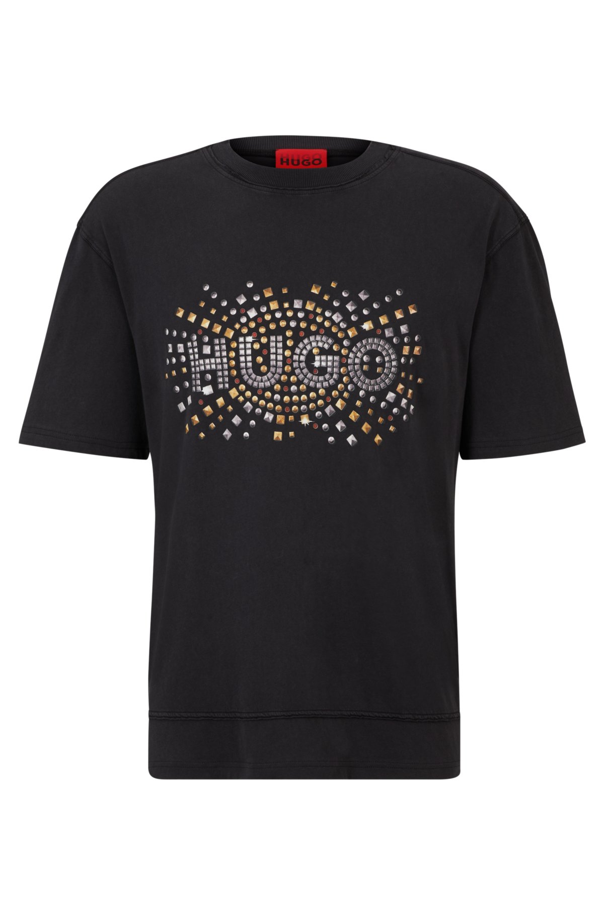 Cotton-jersey T-shirt with stud-effect artwork, Black