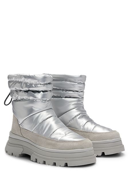 Winter boots in suede and metallic-effect material, Silver