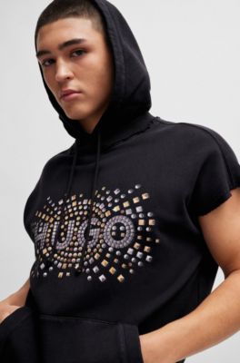 HUGO Sleeveless cotton hoodie with studeffect artwork