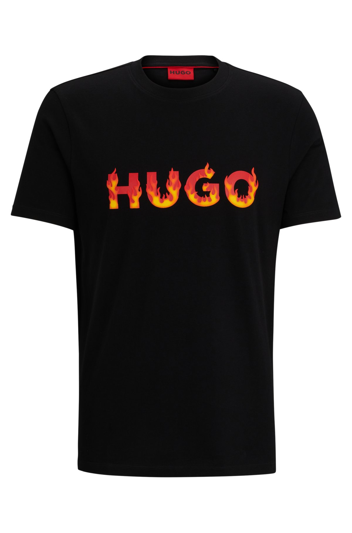 Cotton-jersey T-shirt with puffed flame logo, Black