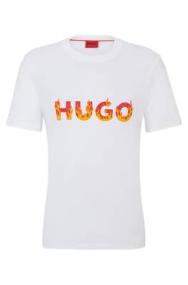 Hugo Cotton-jersey T-shirt With Puffed Flame Logo In White