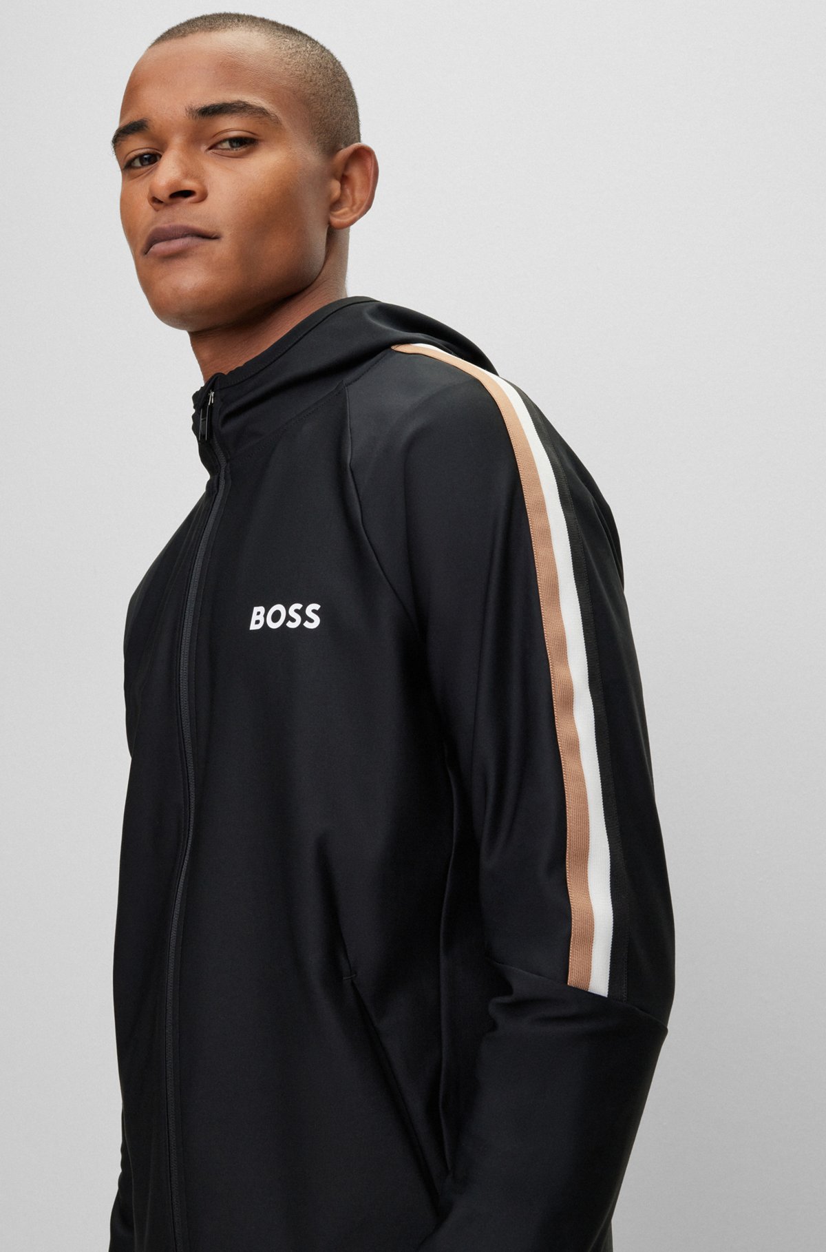 BOSS x Matteo Berrettini hoodie with logo and stripes, Black