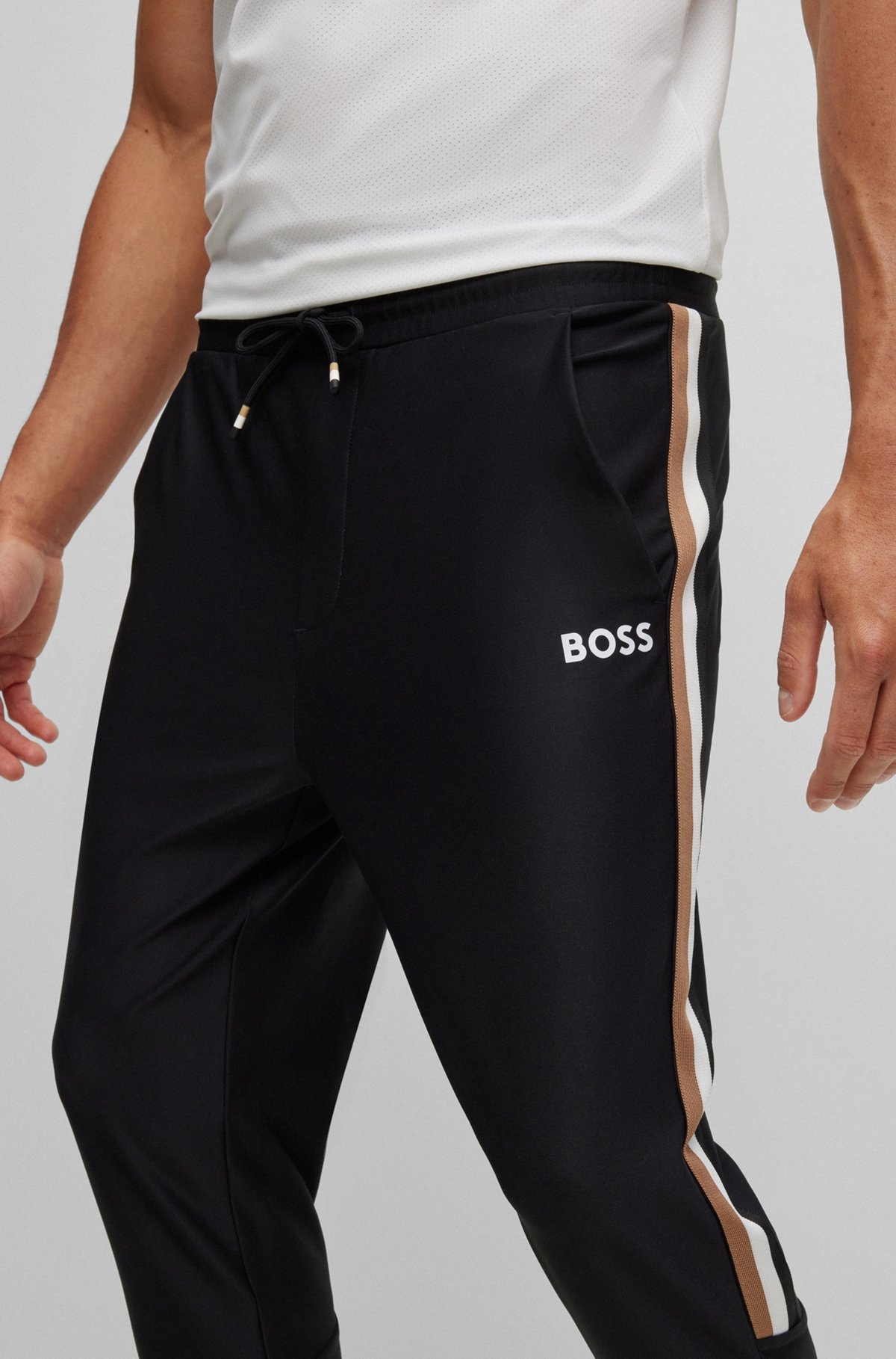 BOSS x Matteo Berrettini tracksuit bottoms with stripes and logo, Black
