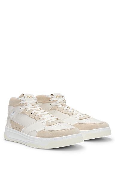 Mid-top trainers with suede and patent leather, White