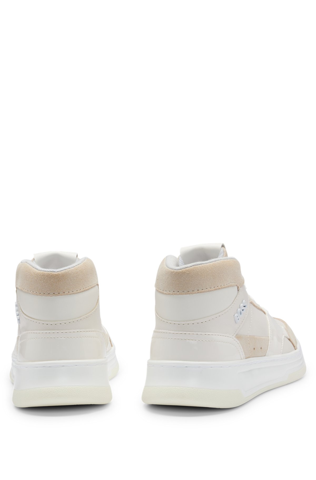Mid-top trainers with suede and patent leather, White