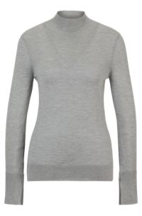 High-neck sweater in mixed-knit silk, Light Grey