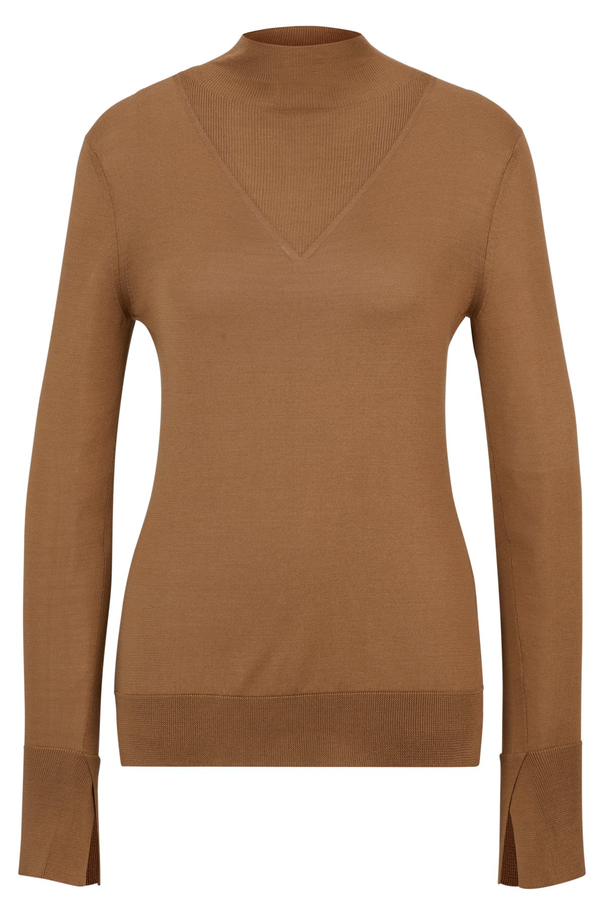 High-neck sweater in mixed-knit silk, Beige