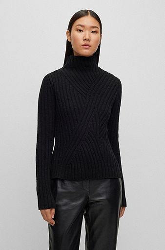 Jersey de cuello mao alto en lana virgen y cashmere, Negro