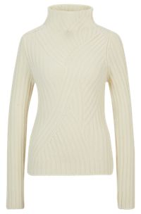 Funnel-neck sweater in virgin wool and cashmere, White
