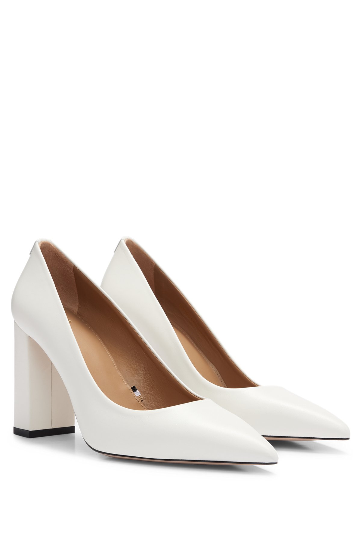 Nappa leather pumps with 9cm block heel, White