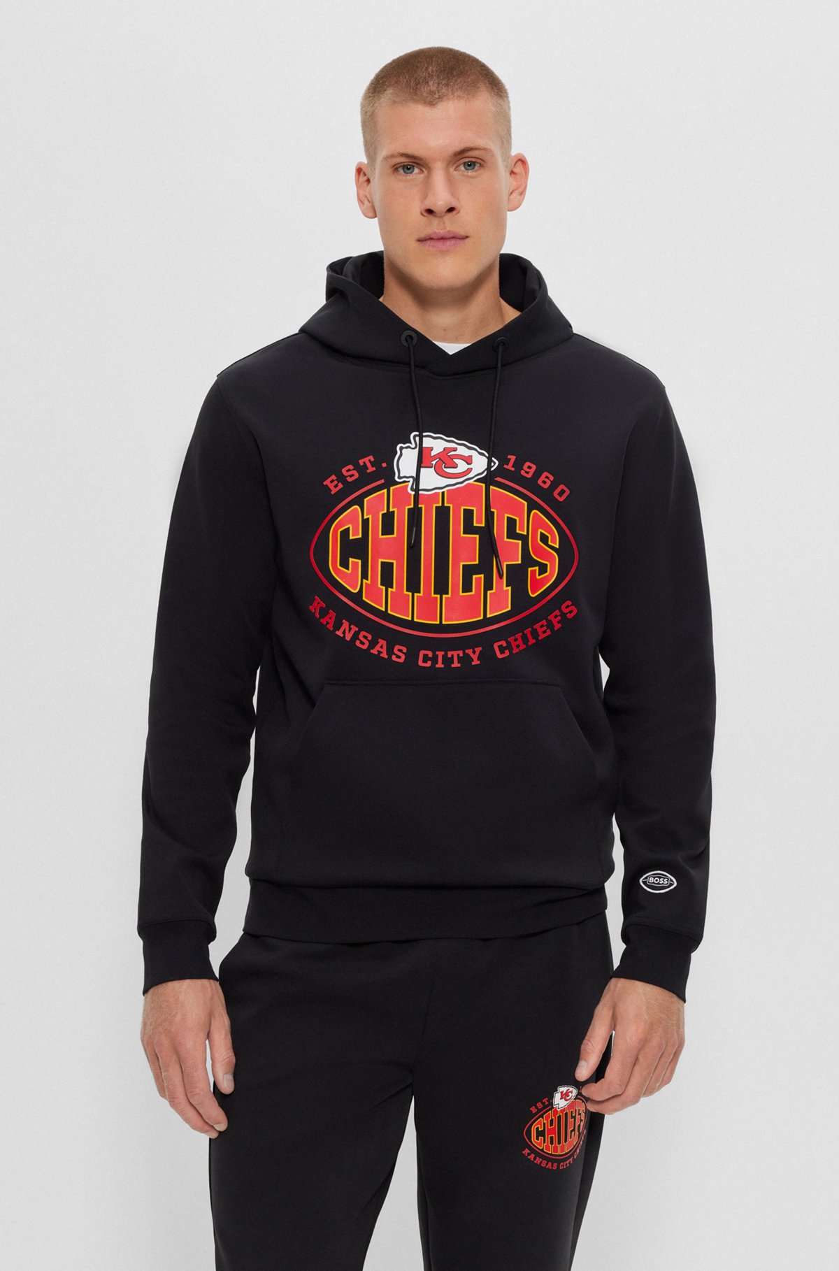  BOSS x NFL hættetrøje i bomuldsblanding med fælles branding, Chiefs