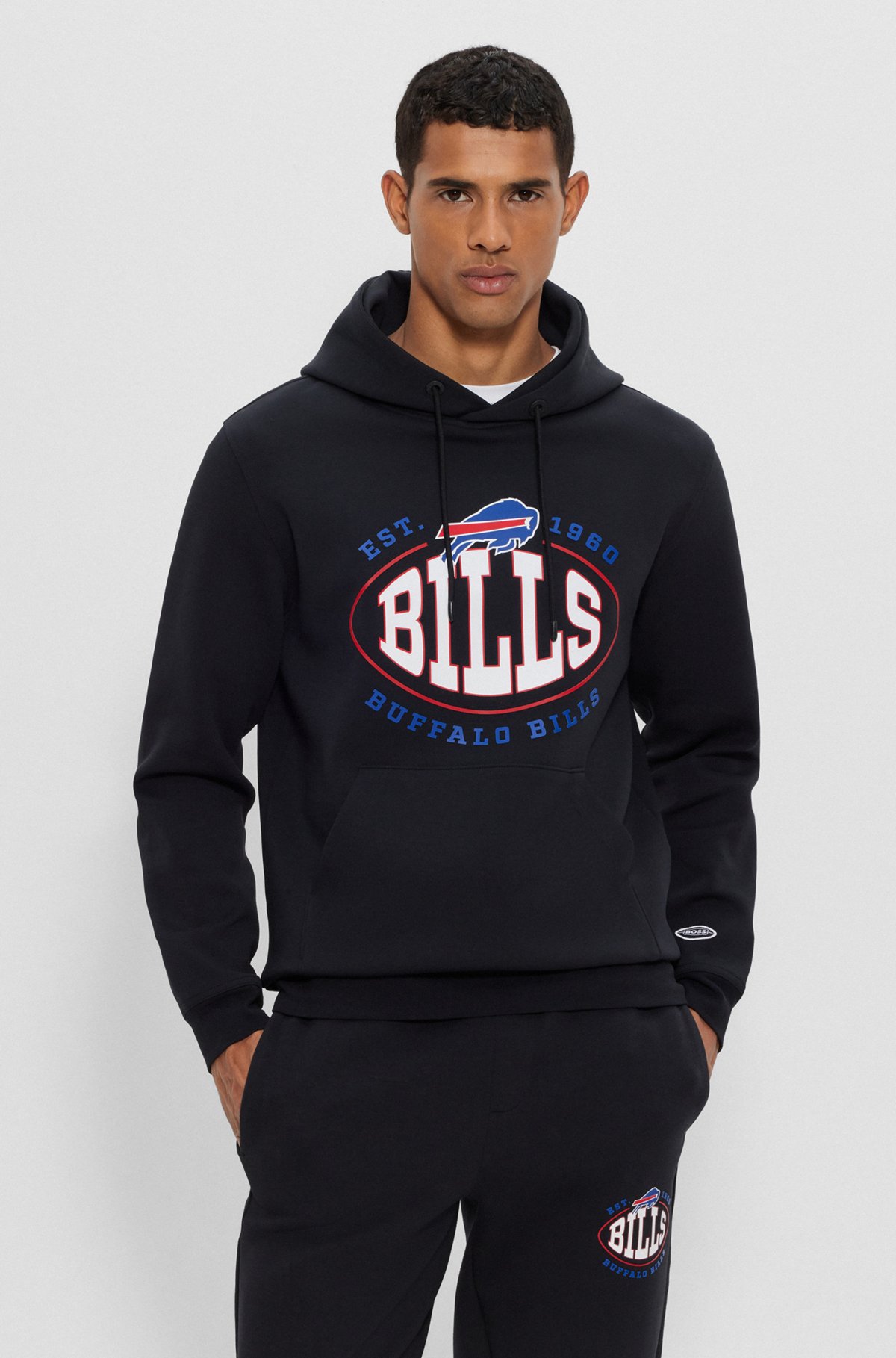  BOSS x NFL hættetrøje i bomuldsblanding med fælles branding, Bills