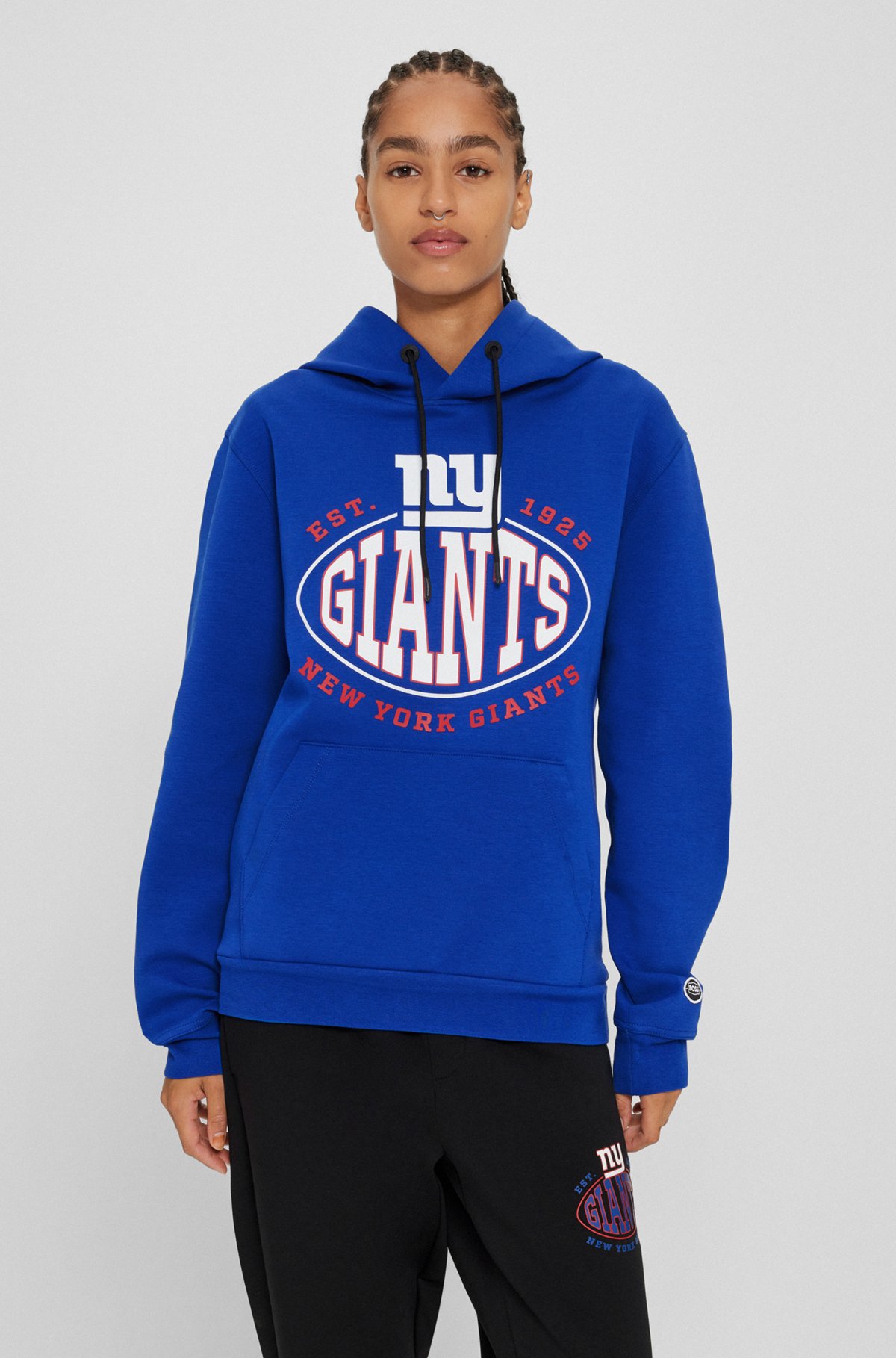  Sweat à capuche BOSS x NFL en coton mélangé avec logo du partenariat, Giants