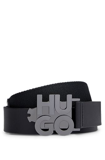 Cinturón de mezcla de materiales con hebilla con logo, Negro
