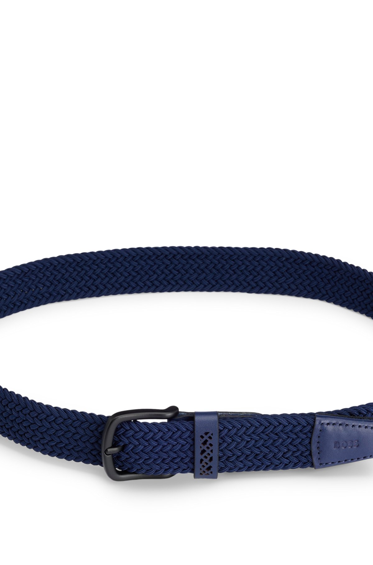 Cinturón de tela con ribetes de piel, Azul oscuro