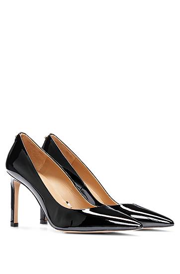 High-heeled pumps in patent leather with pointed toe, Hugo boss