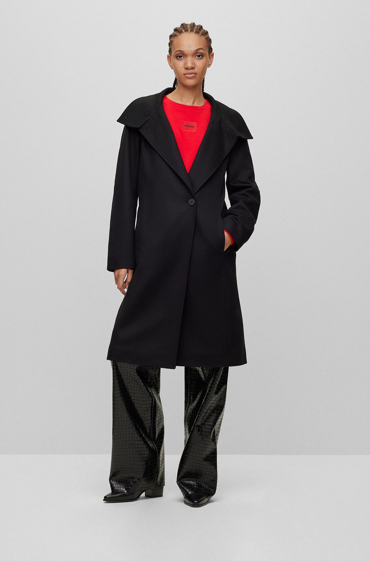 Regular-fit coat in a wool blend with cashmere, Black