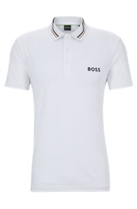 Poloshirt mit Kontrast-Logo und Streifen am Kragen, Weiß