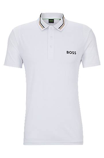 Hugo Boss Contrast-logo Polo Shirt With Collar Stripe In White